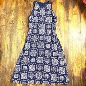 Ann Taylor Tile Midi Blue & White Sleeveless Dress Size Small